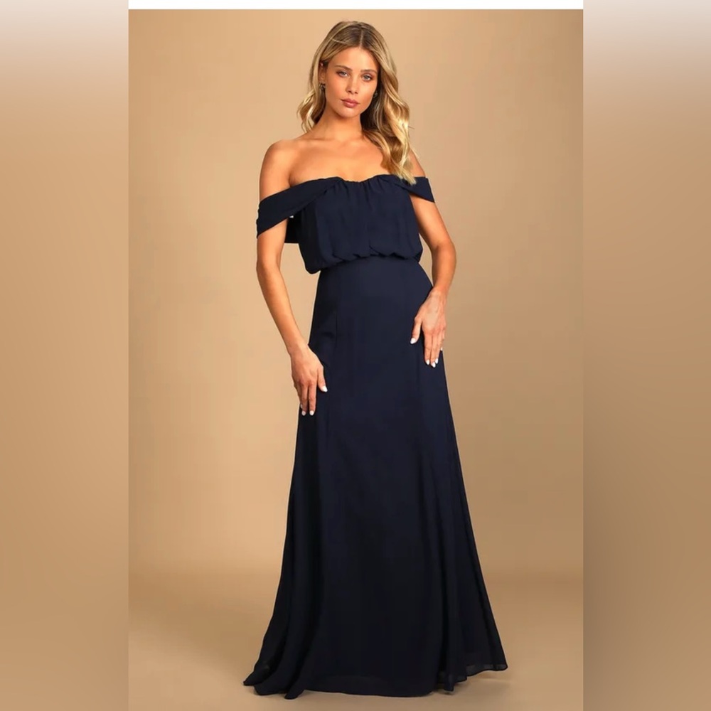 Lulus off the shoulder navy maxi dress